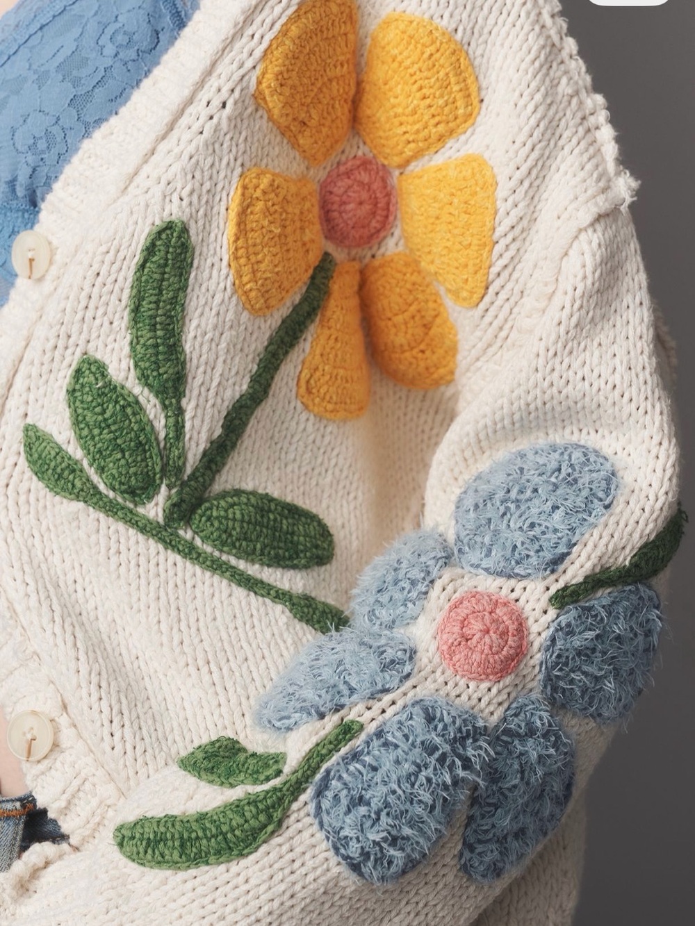 NWT Pilcro Textured Icon Cardigan Sweater / Cardigan - Embroidered Flowers - M - Picture 3 of 9